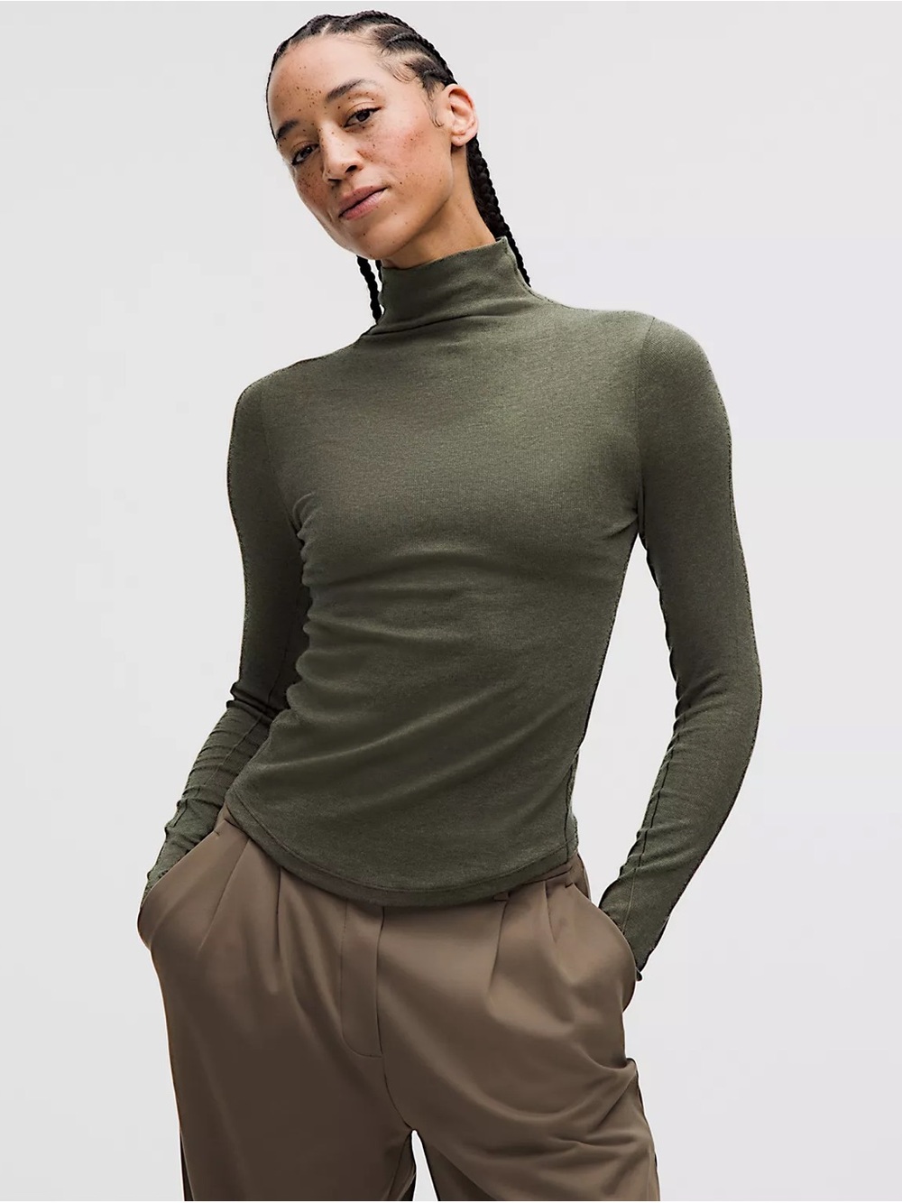 Lululemon Hold Tight Long-Sleeve Turtleneck • heathered olive brown • Size 8